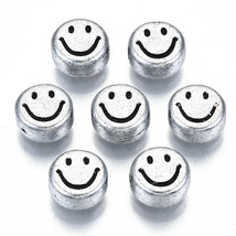 20 Smiley Face Beads Silver Happy Beads Jewelry Supplies Emoji Jewelry 7mm* - £2.19 GBP