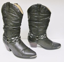 VTG Dingo Boots Harness Western Cowboy Leather Silver Tone Tip Embellished 10 M - £54.34 GBP