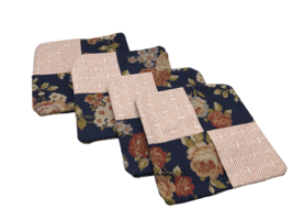 Fabric Coasters Set 4 Cottagecore Romantic Decor Blue English Country Handmade - £29.91 GBP