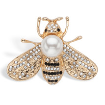 PalmBeach Jewelry Goldtone Black and White Crystal Bee Pin With Simulated Pearl - £16.56 GBP
