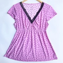 Gilligan OMalley Sleepwear Top Womens L Pink Black Polka Dots Lace Cap Sleeve - £1.21 GBP
