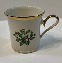 Lenox Christmas Holiday 12 oz Coffee Mug Holly Berry Leaf 24K Gold cup - £24.27 GBP