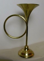 Vintage Brass Candle Holder French Horn 9.25&quot; Korea 1990 - £14.08 GBP