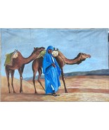 Oil Painting Bedouin Woman and Camels in Desert, Arabic Signed ESSAIHI, ... - $2,574.53 MXN