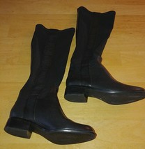 NINE WEST LADIES BLACK LEATHER/STRETCH TEXTILE BOOTS-5M-WORN ONCE-NICE - £25.03 GBP