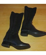 NINE WEST LADIES BLACK LEATHER/STRETCH TEXTILE BOOTS-5M-WORN ONCE-NICE - $43.47 CAD
