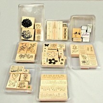 Stampin Up Mixed Wooden Rubber Stamp Sets Floral Cats Birthday Fruit 61 pc Lot 8 - £31.02 GBP
