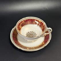 Stanley Fine Bone China Teacup Saucer Set Red Gold Floral Elegant Vintage - £46.02 GBP