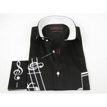 Mens AXXESS Musician Singer Cotton Shirt Turkey Musical Notes 724-22 Black White image 4
