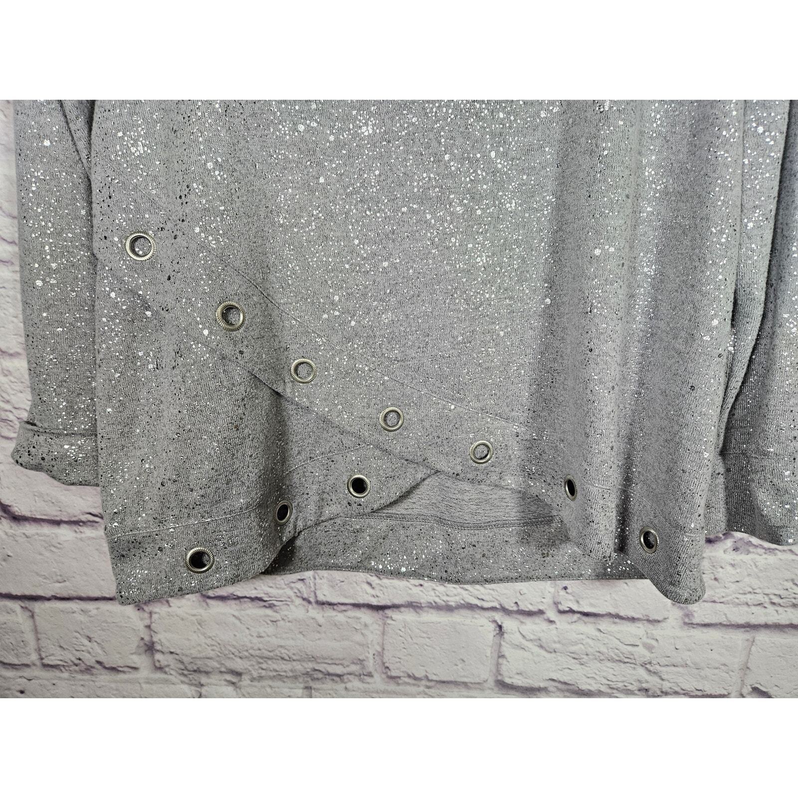 Ruby Rd. Women's Petite Jewel-Neck Foil Gray Hatchi Pullover with Grommets PL Item image 3
