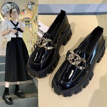 Omen spring new black platform flats shoes women loafers slip on boat shoes metal chain thumb200