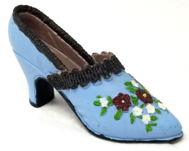 Blue Floral Fashion Heels Shoe Figurine Flowers Textured Frill Vintage - £9.07 GBP