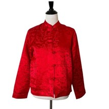 Chico’s Design 100% Silk Jacket Chinese Japanese Red Brocade Women Size 1 Medium - £46.92 GBP
