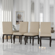 Set of 4 Dining chairs Wood Upholstered Fabirc Dining Room - Espresso - £301.77 GBP
