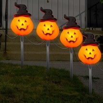 Set of 4 LED Halloween Hooded Pumpkin Pathway Markers String Lights with... - £12.34 GBP