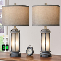 Set of 2 Rustic Table Lamps for Living Room, Farmhouse Vintage Nightstand Lamp w - £144.46 GBP