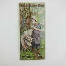 Victorian Trade Card Granite Iron Ware Pail Milk Maid Jersey Cow Antique... - $19.99
