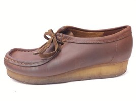 Clarks Womens Wallabees Brown Leather Lace-Up Shoes, Size 6.5 M Crepe Soles - £23.33 GBP