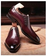 Oxford Men Maroon Derby Pointed Toe Burnished Luxury Dress Leather Forma... - $205.14 CAD+