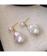 Gold Tone 925 Sterling Silver Post Natural Baroque Pearl Dangle Earrings - $38.99