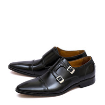 Adorable Made To Order Black Dual Monk Strap Real Leather Men Pointed Toe Shoes - £102.45 GBP