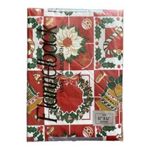 Vintage Christmas Vinyl Flannel Back Tablecloth 52 &quot;x 52” Wreath Poinsettia Bell - £12.82 GBP