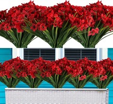 20 Bundles Artificial Flowers Outdoor Uv Resistant Fake Flowers No, Deep Red - £26.37 GBP