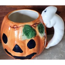 K&#39;s Collection Halloween Jack O Lantern Pumpkin &amp; Ghost Ceramic Planter ... - £11.36 GBP