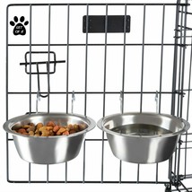 2 Stainless Steel 20 Oz Hanging Food Water Bowls Cage Kennel Cats Small ... - $21.99