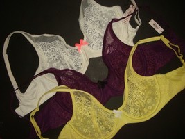 Victoria&#39;s Secret unlined 34DD BRA LOT Canary Yellow White grape Purple ... - $118.79