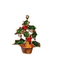 Vtg Avon Holly Berry Leaves Christmas Tree Pin Brooch Star Red Faceted Pot 1.5&quot;t - £7.56 GBP