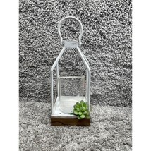 White Carriage Lantern Clear Cylinder Glass Center Candle Holder 14.5&quot;X5... - $28.42