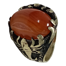 Ring Sterling Silver 925 Antique Carved Agate Brick Heads Scorpion - £67.17 GBP