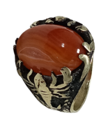 Ring Sterling Silver 925 Antique Carved Agate Brick Heads Scorpion - £66.59 GBP