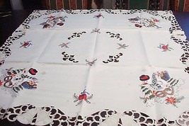 Jin Liu Tablecloth 43 x 43 new, snowman and gifts, embroidered bells[21] - £25.52 GBP