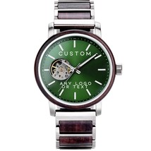 Custom Green Face Watch, Mens Wood Watch, Wood Watches For Men, Automati... - $197.00