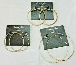Franco Gia Earrings Hoops 3 Pair Gold Tone Metal  Lever Back #3 - $24.02