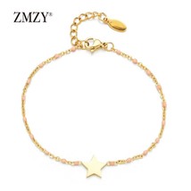 ZMZY Simple Jewelry Gold Color Chain Stainless Steel Star Charm Bracelet Femme W - £8.93 GBP