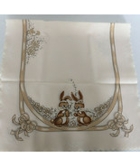 Vintage table runner scarf scarve neutral color cute little bunnies pattern - $24.75