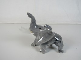 Grey Marble Stone Hand Carved Elephant Trunk UP Figurine with Crystal Tusks - $14.55