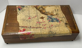 Vintage wooden box with music box Made in Italy map decoupage - £9.74 GBP