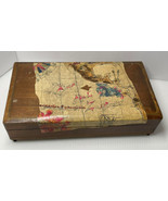 Vintage wooden box with music box Made in Italy map decoupage - £9.63 GBP