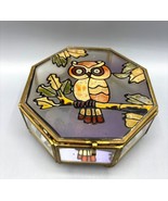 Vtg 70s Stained Glass Look Owl Jewelry Box Hinged Brass Taiwan Octagonal... - $341.00 MXN