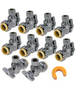 10-Pack Pushfit Angle Stop Valve 1/2&quot; Push x 3/8&quot; Comp | Brass Quarter-T... - $74.22