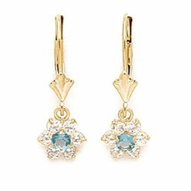 Women/Childrens 14K Gold Aquamarine Birthstone Flower Dangle Leverback Earrings - £55.73 GBP