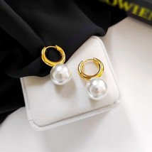 5Pairs, Stainless Steel Round Hoop Earrings Elegant Natural Pearls Earrings for  - £43.64 GBP