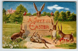 Easter Postcard Colorful Bunny Rabbits Dancing And Playing Dead John Winsch Back - £23.83 GBP