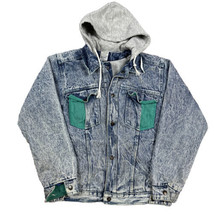Vintage 80s Hooded Denim Trucker Jacket Jean Lined Hoodie Grunge Stonewa... - £19.31 GBP
