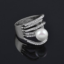 SINLEERY Luxury Multilayers Cubic Zircon White Pearl Big Rings For Women Size 7  - £7.83 GBP