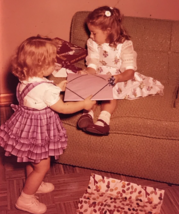1950s 2 Adorable Girls Playing Glass Plate Photo Slide Magic Lantern - $9.49